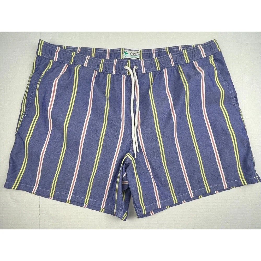 J.CREW Original Swimwear Swim Trunks Mens XXL Blue Striped Mesh Lined Beach 6